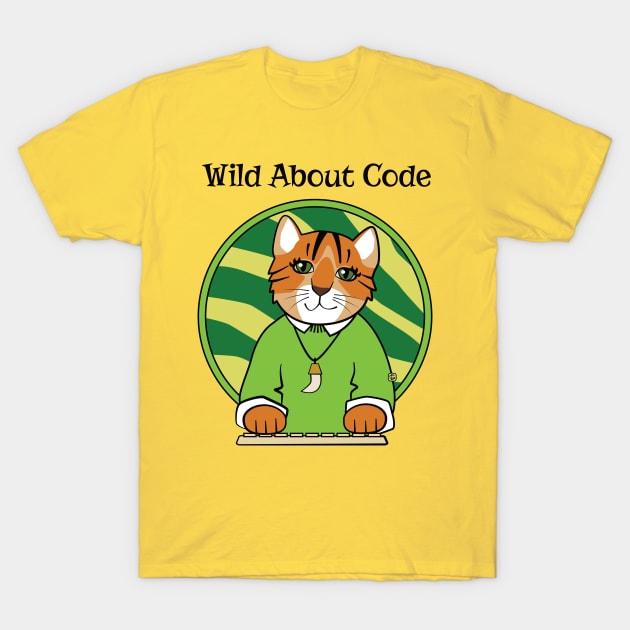 Wild About Code Programmer Tiger Cat T-Shirt by Sue Cervenka